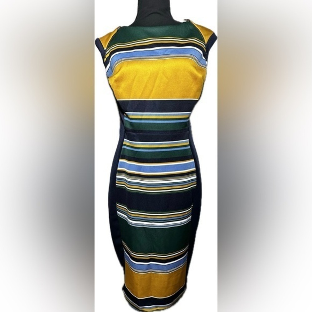 Enfocus Studio Yellow/Green/Blue Striped Midi Stretch Dress - Zippers size 6